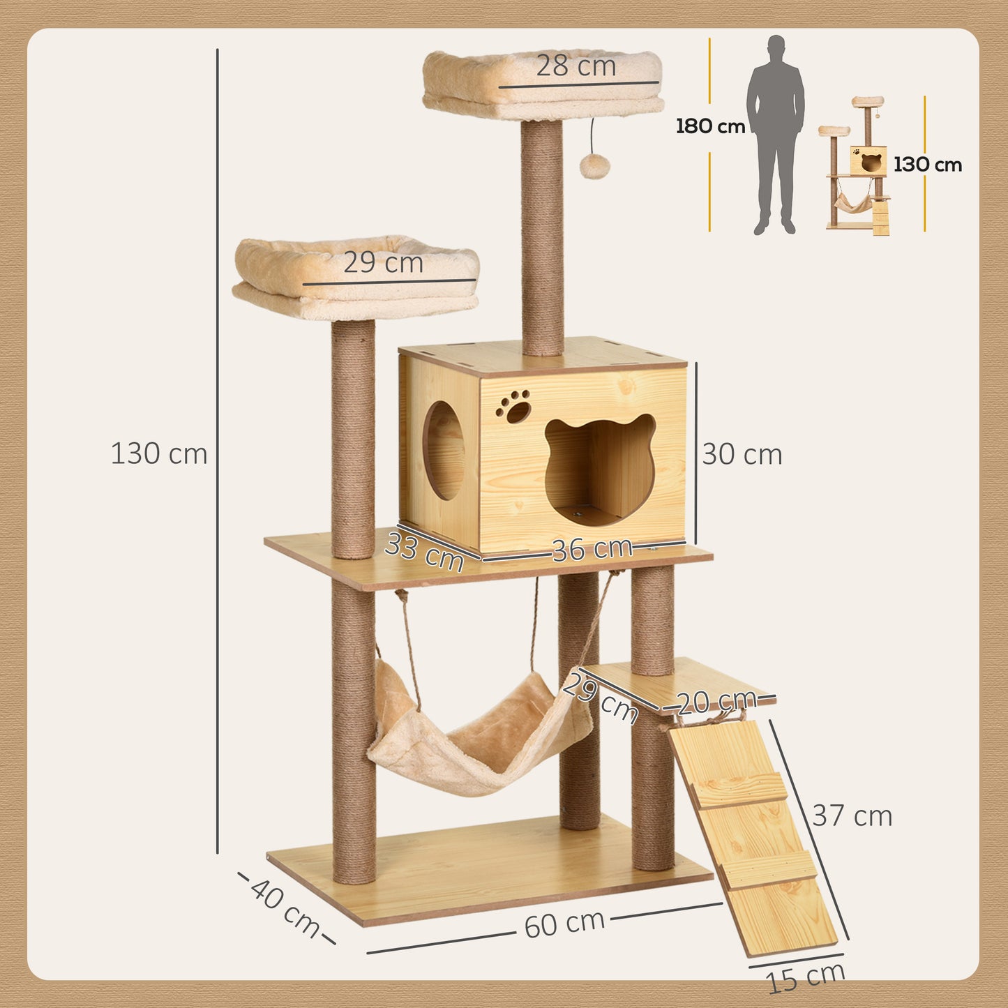 130Cm Cat Tree For Indoor Cats Multi Level Plush Tower Aosom UK