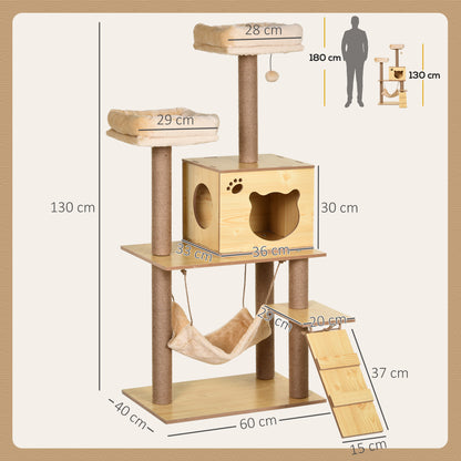 130Cm Cat Tree For Indoor Cats Multi Level Plush Tower Aosom UK