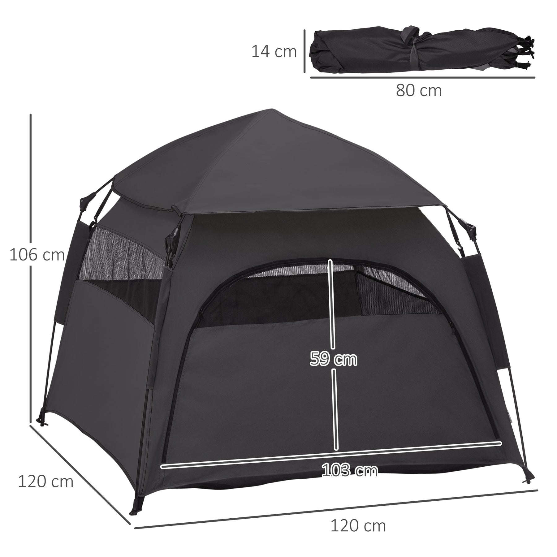 Foldable Dog Cat Tent with Waterproof Oxford, Carry Bag for Extra Large Dog, Charcoal Grey