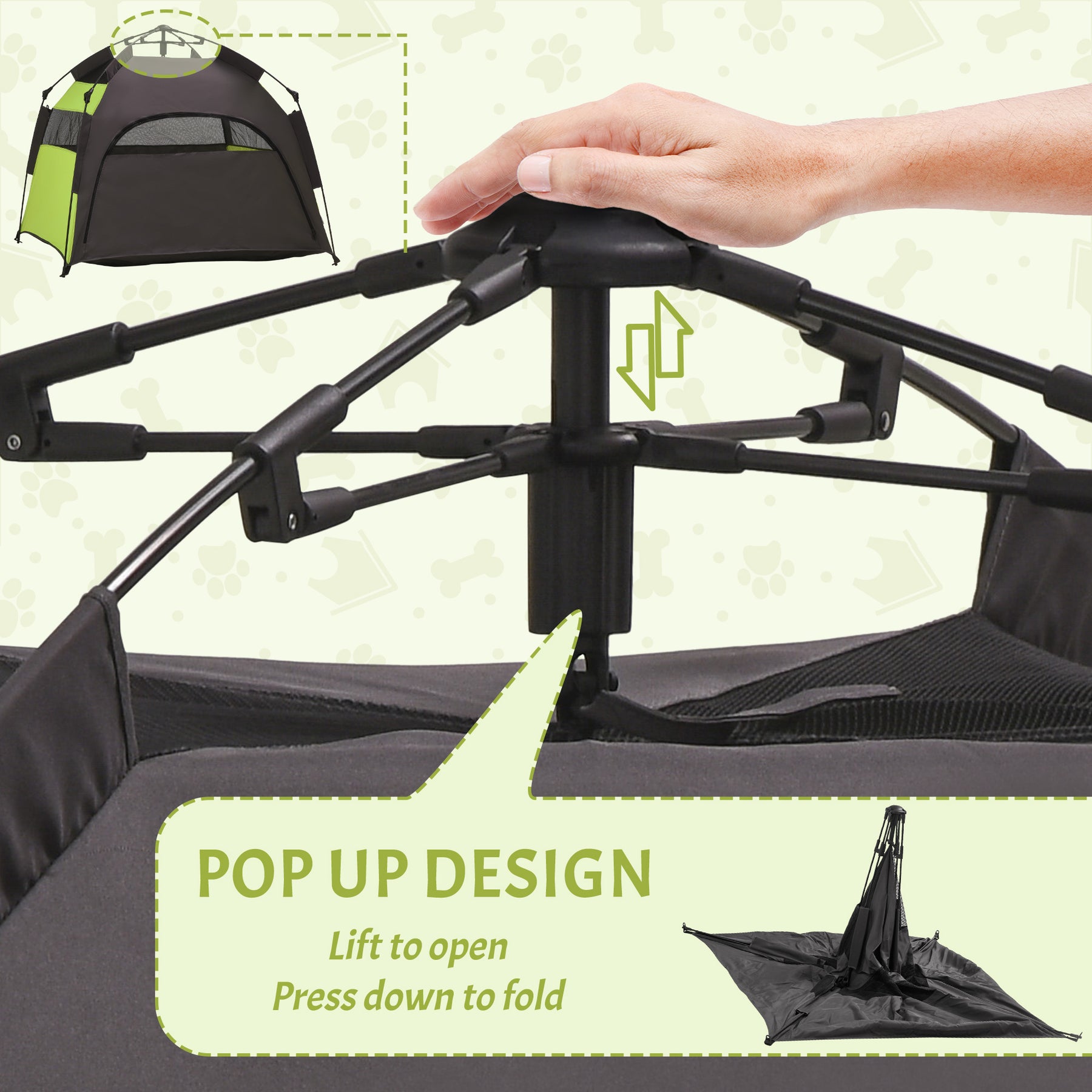 Foldable Dog Cat Tent with Waterproof Oxford, Carry Bag for Extra Large Dog, Green