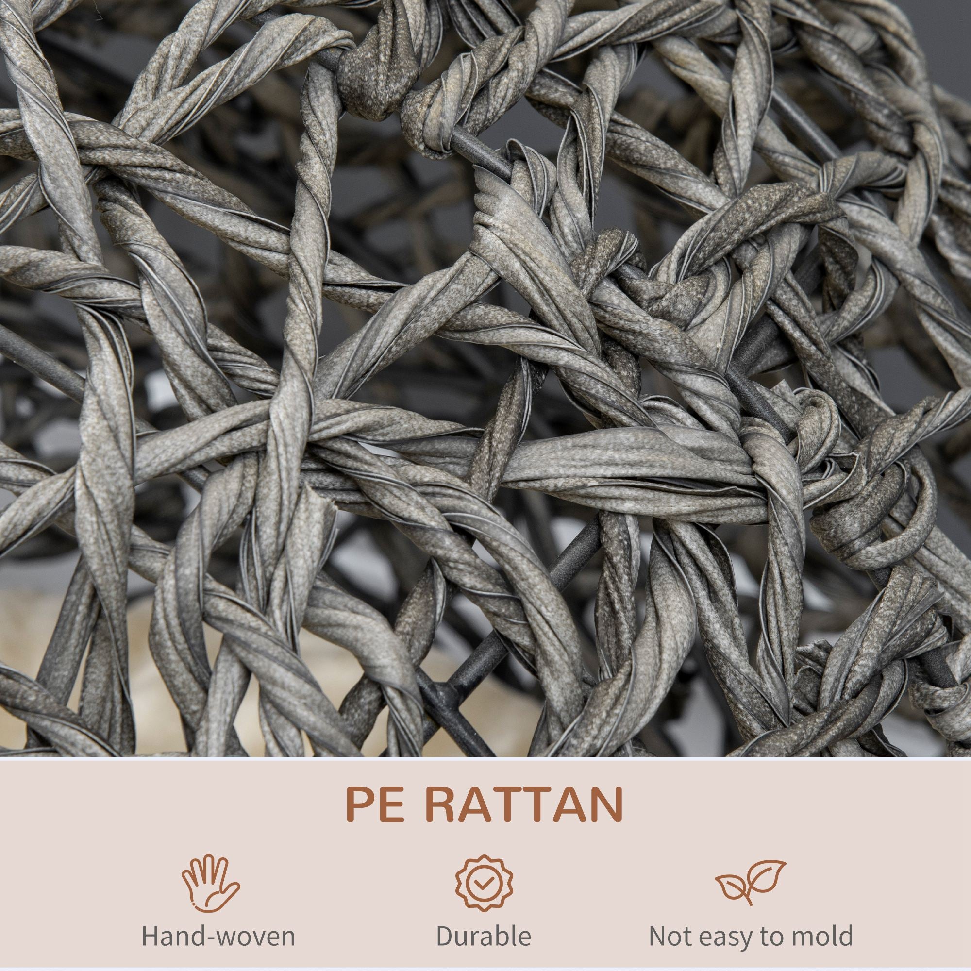 Rattan Elevated Cat Bed: Cosy Ball-Shaped Kitten Abode with Removable Cushion, Silver-Tone and Grey