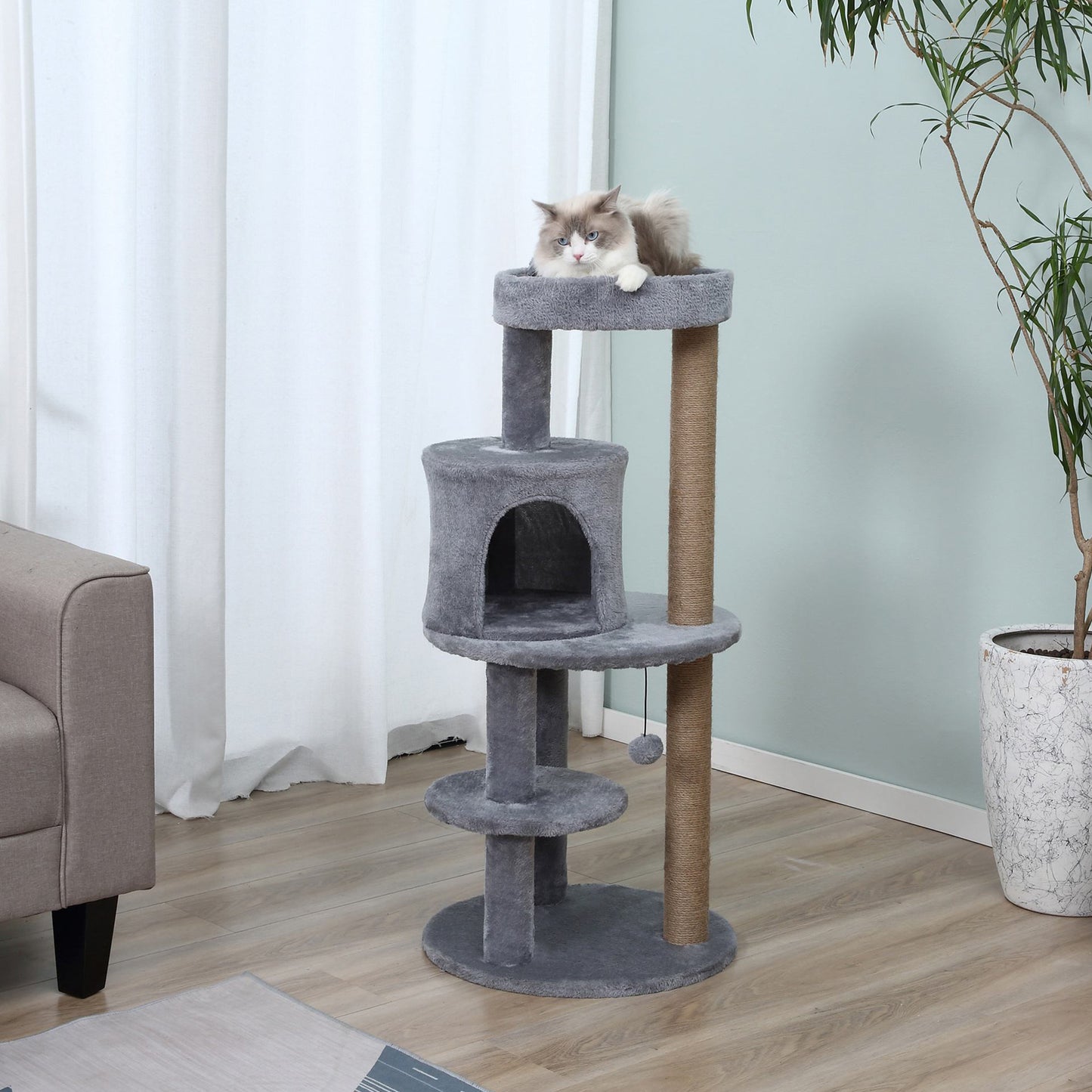 Deluxe Cat Tree With 3 Tier Scratching Posts Play Ball Aosom UK