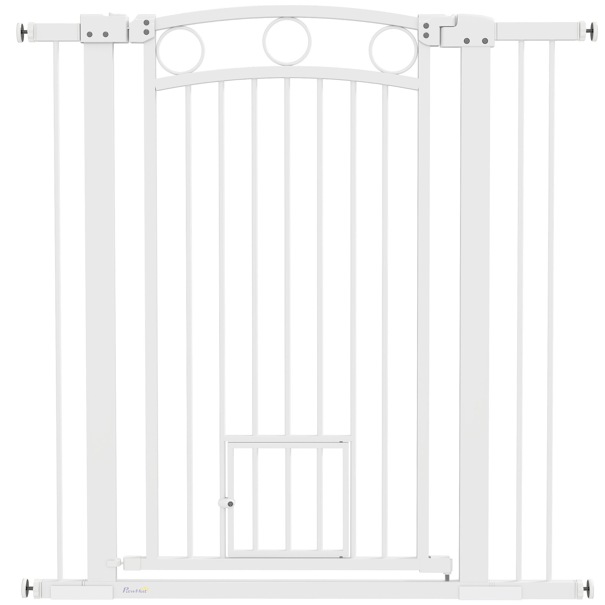 106cm Tall Dog Gate with Cat Door, 7cm and 14cm Extensions, for Stairs, Doorways