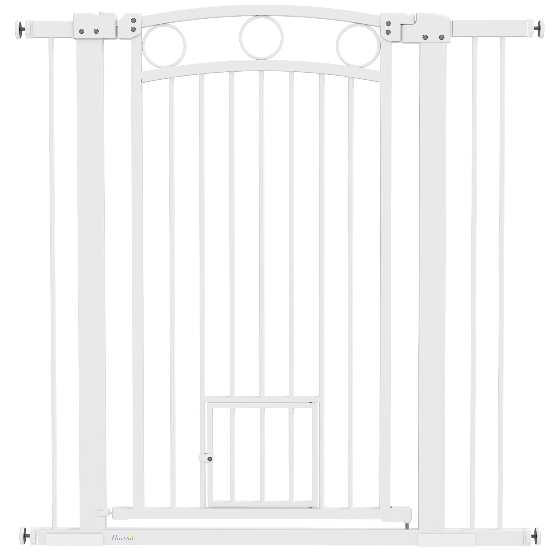 106cm Tall Dog Gate with Cat Door, 7cm and 14cm Extensions, for Stairs, Doorways
