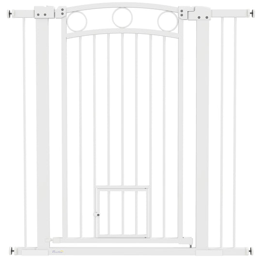 PawHut 106cm Tall Dog Gate with Cat Door, 7cm and 14cm Extensions, for Stairs, Doorways, 76-104cm Width PawHut Default Title