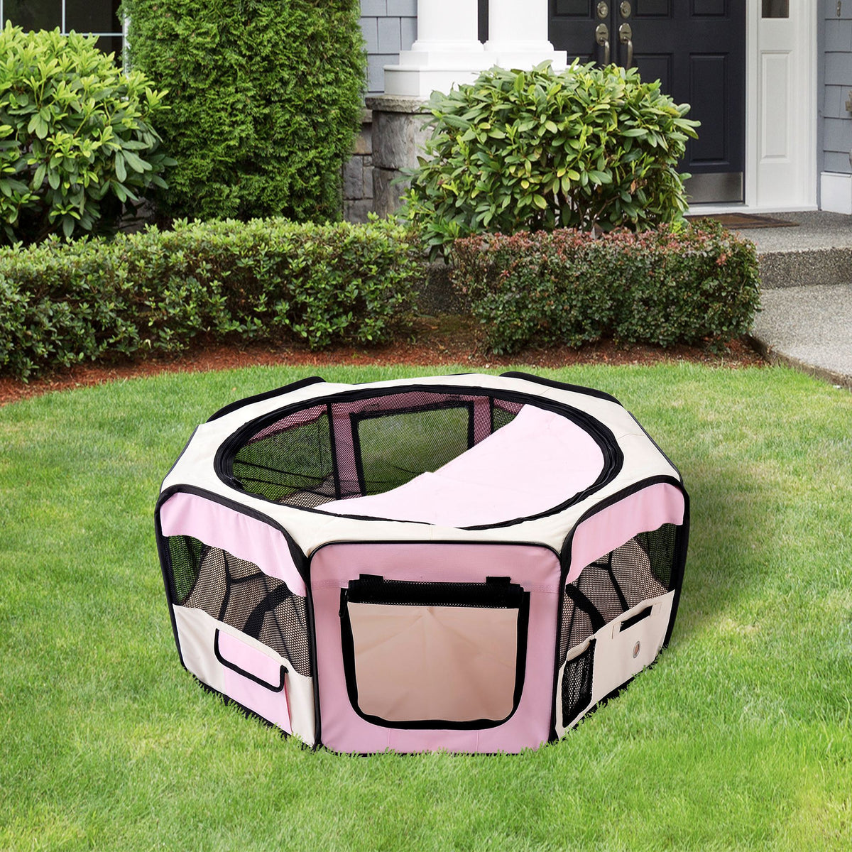 PawHut 600D Oxford Soft Fabric Kennel, Portable Lightweight Cat Dog Playpen, Foldable Pet Puppy Rabbit Guinea Pig Pen Run Dia 90 x 41H cm Indoor & Outdoor Pink PawHut