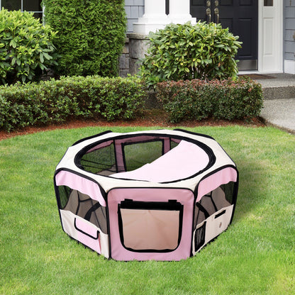 PawHut 600D Oxford Soft Fabric Kennel, Portable Lightweight Cat Dog Playpen, Foldable Pet Puppy Rabbit Guinea Pig Pen Run Dia 90 x 41H cm Indoor & Outdoor Pink PawHut