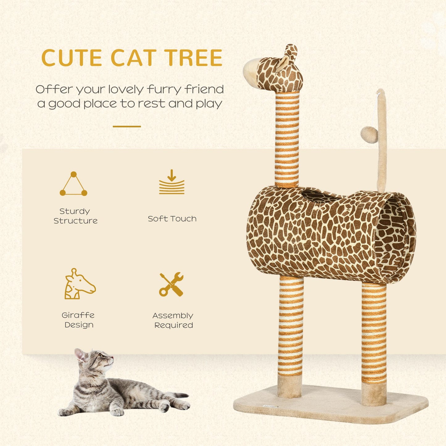 Giraffe Cat Tree Indoor Play Tower With Scratching Posts Aosom UK