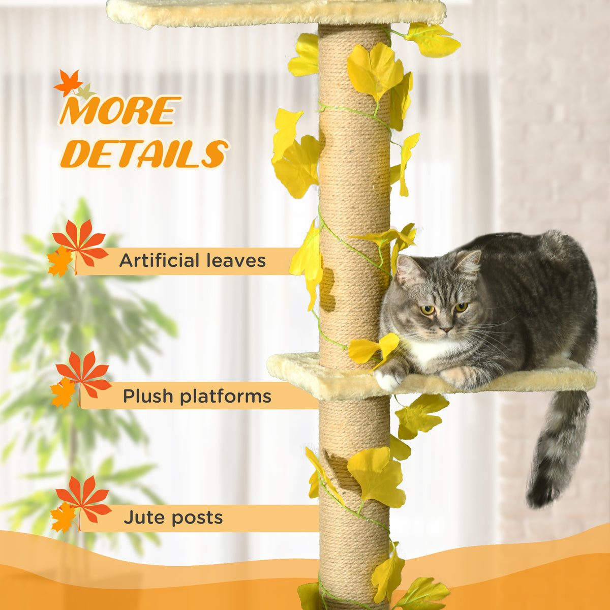 PawHut Adjustable Floor to Ceiling Cat Tree with Jute Scratching Posts & Perches Floor to Ceiling Cat Trees PawHut