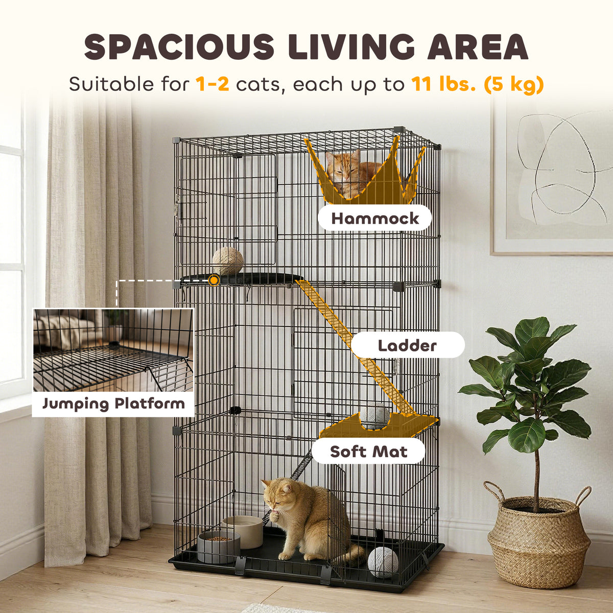 3 Tier Large Indoor Cat Cage with Hammock & Platforms Cat Cages & Enclosures PawHut