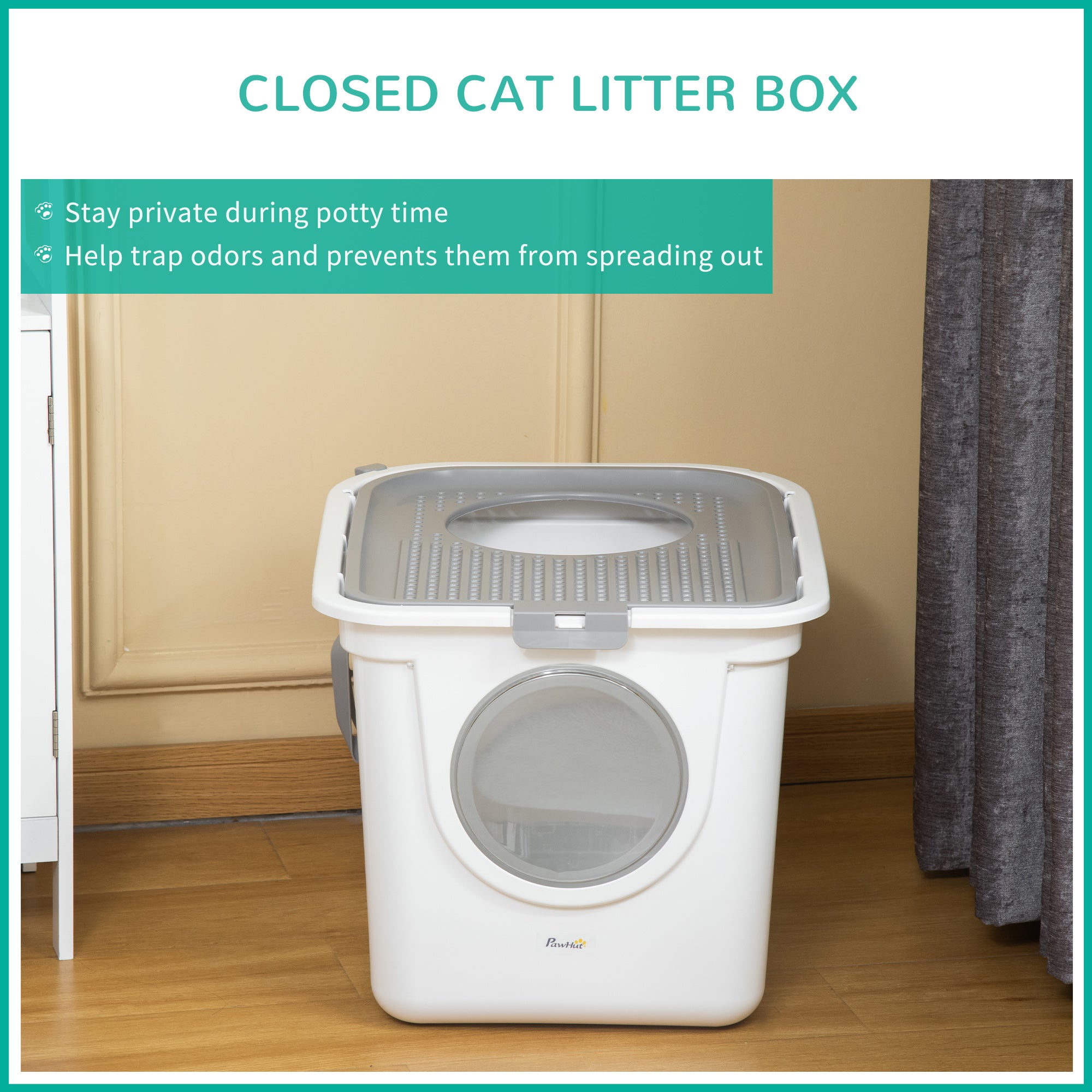 Cat Litter Box Furniture Enclosed Cat Box, Easy and Fast Cleaning, Front Entry Top Exit, White