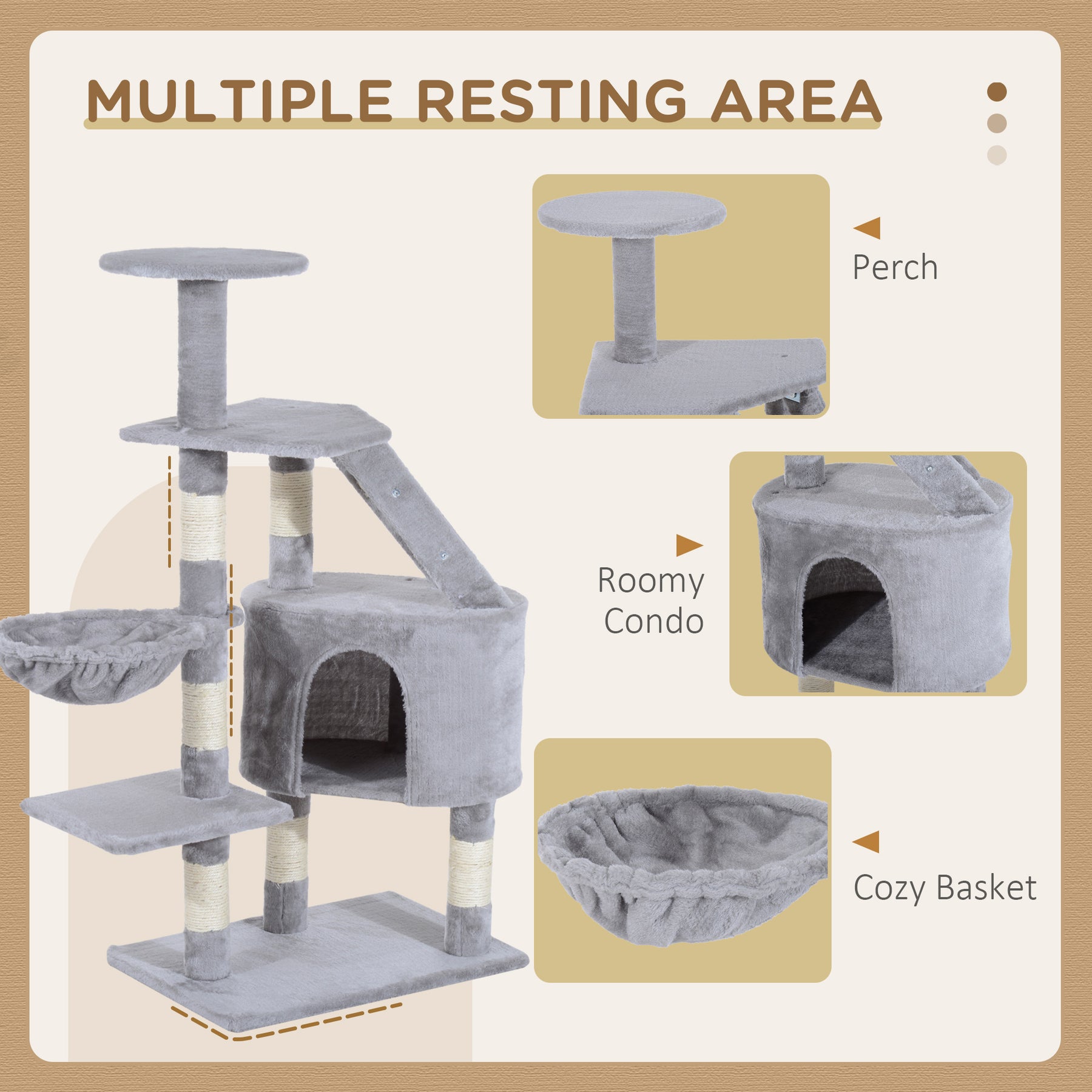 Cat Tree with Scratching Post, Kitten Activity Centre, Play House, Pet Furniture, Grey