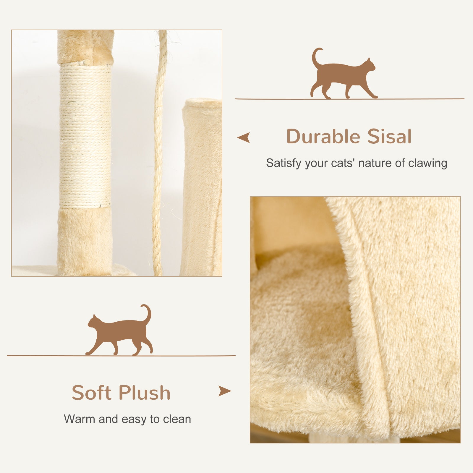 Cat Tree House, Multi-Level Activity Centre with Scratching Posts Beige