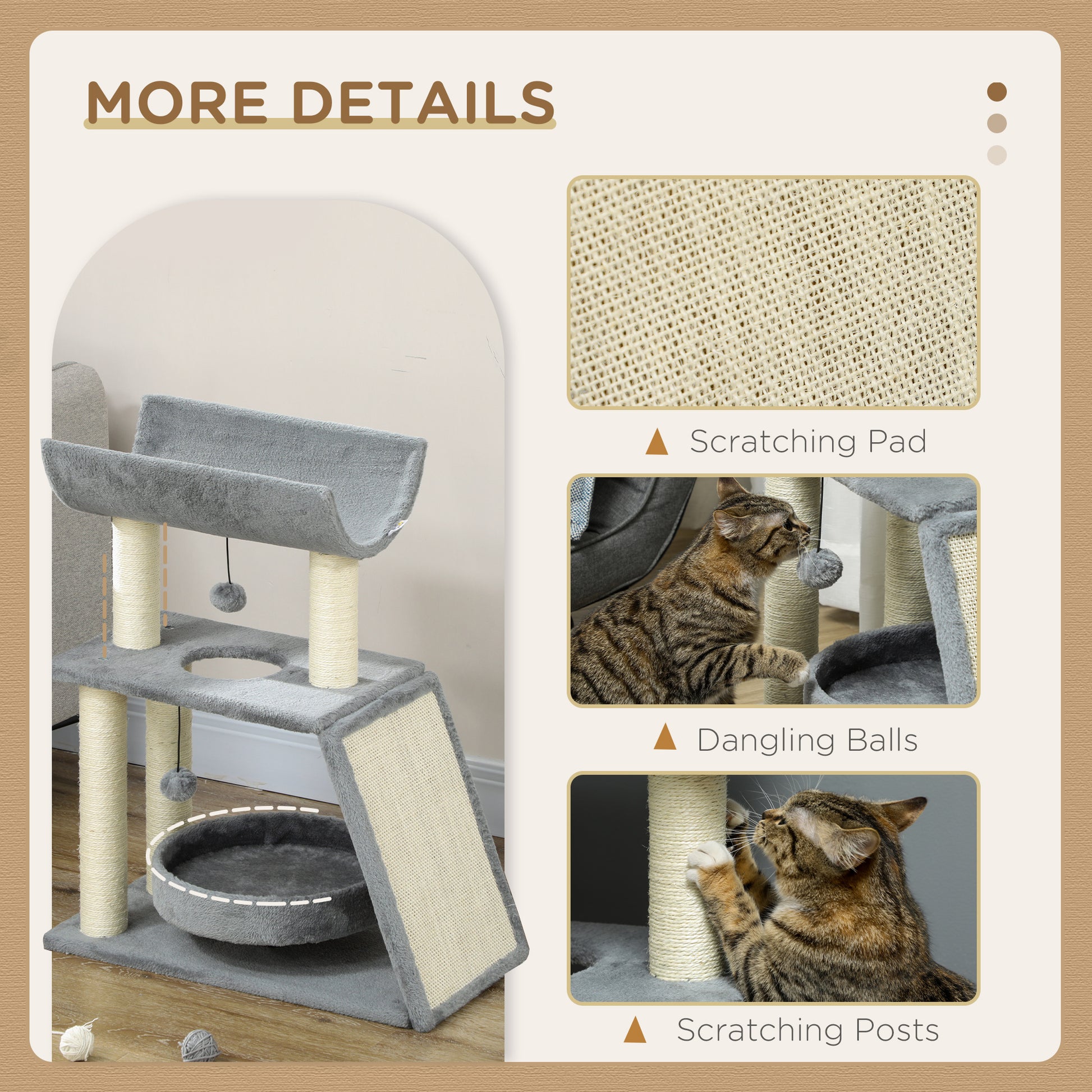 Cat Tree Tower Scratching Posts Cosy Bed Perch Interactive Aosom UK