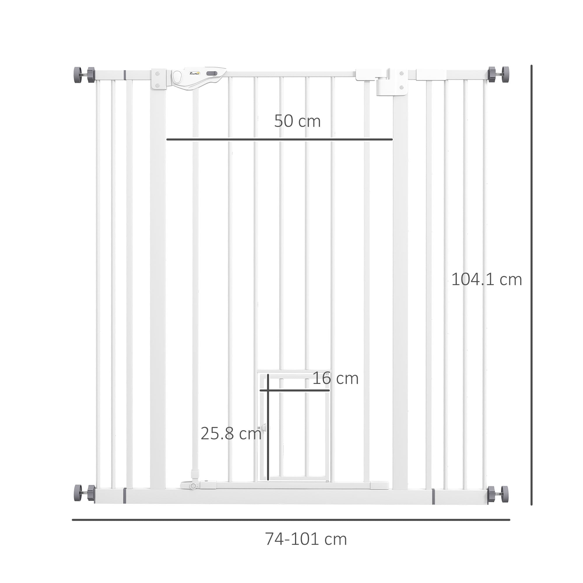 Extra Tall Pet Gate, Indoor Dog Safety Gate, with Cat Flap, Auto Close, White