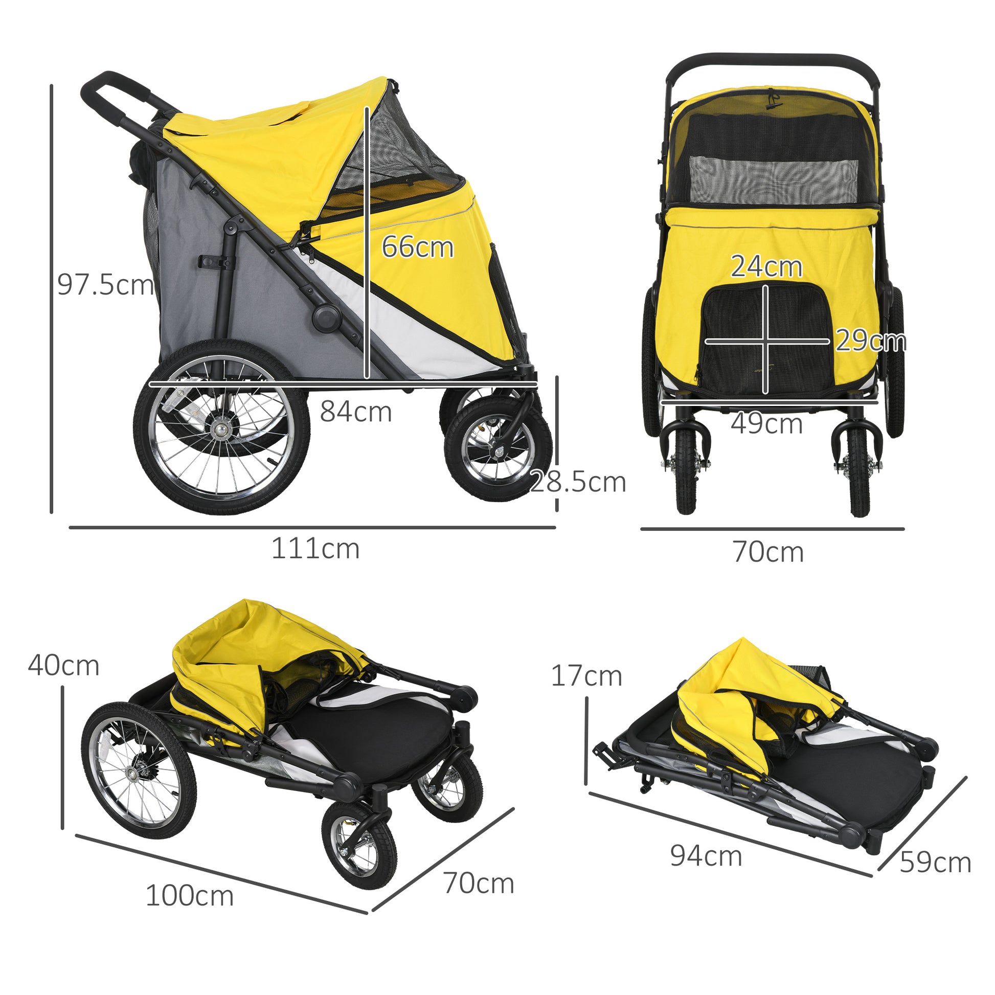 Foldable Pet Stroller With Washable Cushion Storage Bags Aosom UK