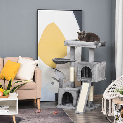 PawHut Multi-Level Cat Tree with Scratching Posts, Two Condos & Hammock – 111cm Cat Tower Multi-Level Cat Tree PawHut