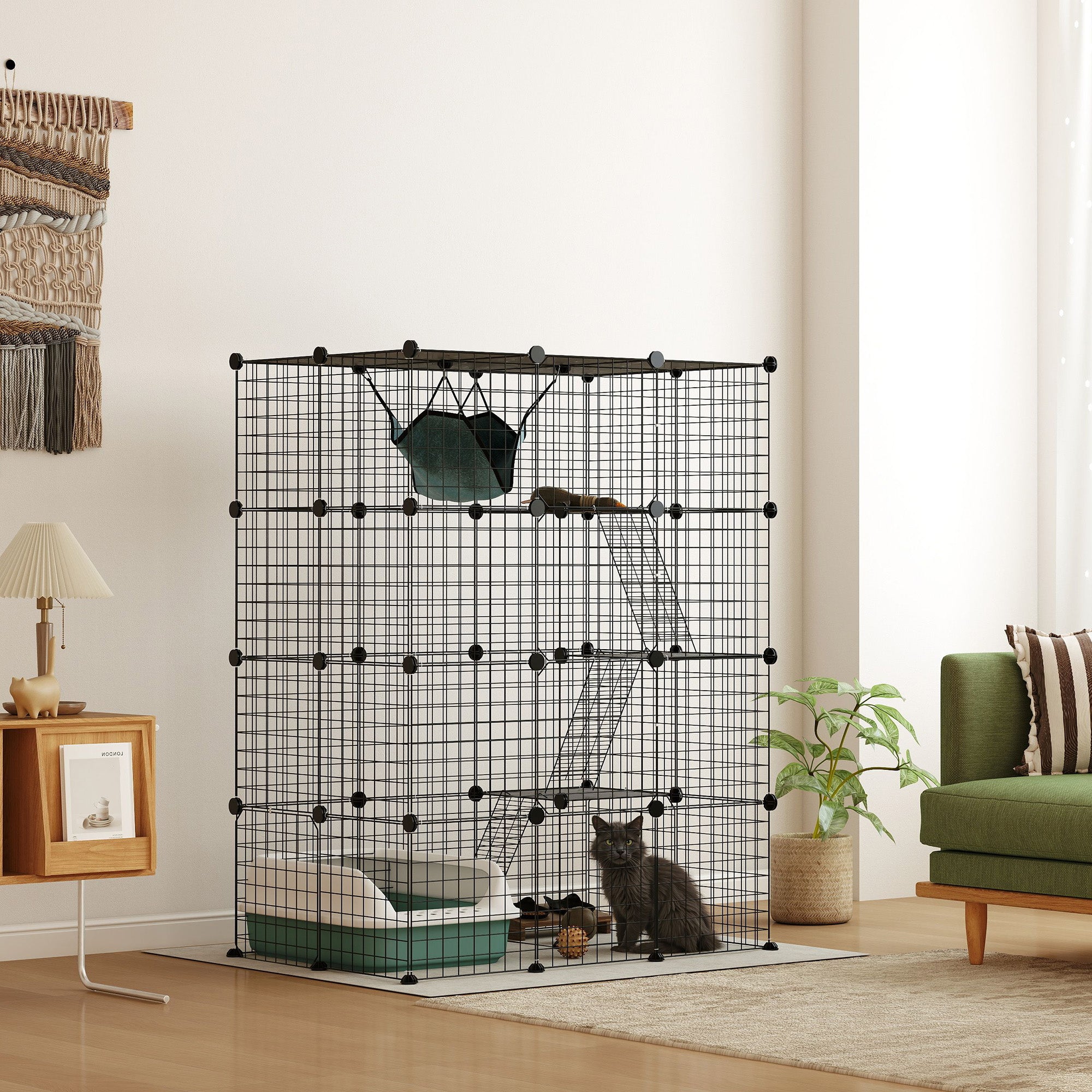 4-Tier DIY Large Cat Cage with Hammock, Ramps, 5 Doors, Indoor Use for 1-3 Cats, Black