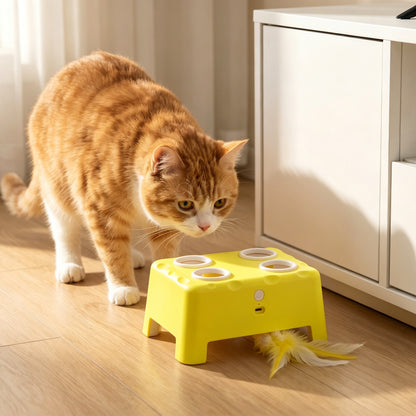 PawHut 3-in-1 Interactive Cat Toy with Popping Mouse, Spinning Feather & Automatic Play Interactive Cat Toy PawHut
