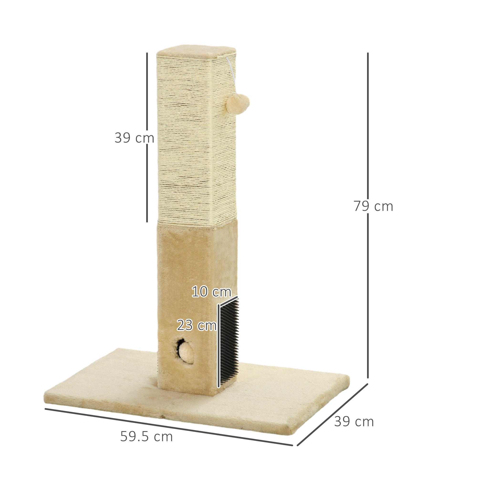 Interactive Cat Scratching Post, Jute Material with Carpet Base and Hanging Toy, Beige