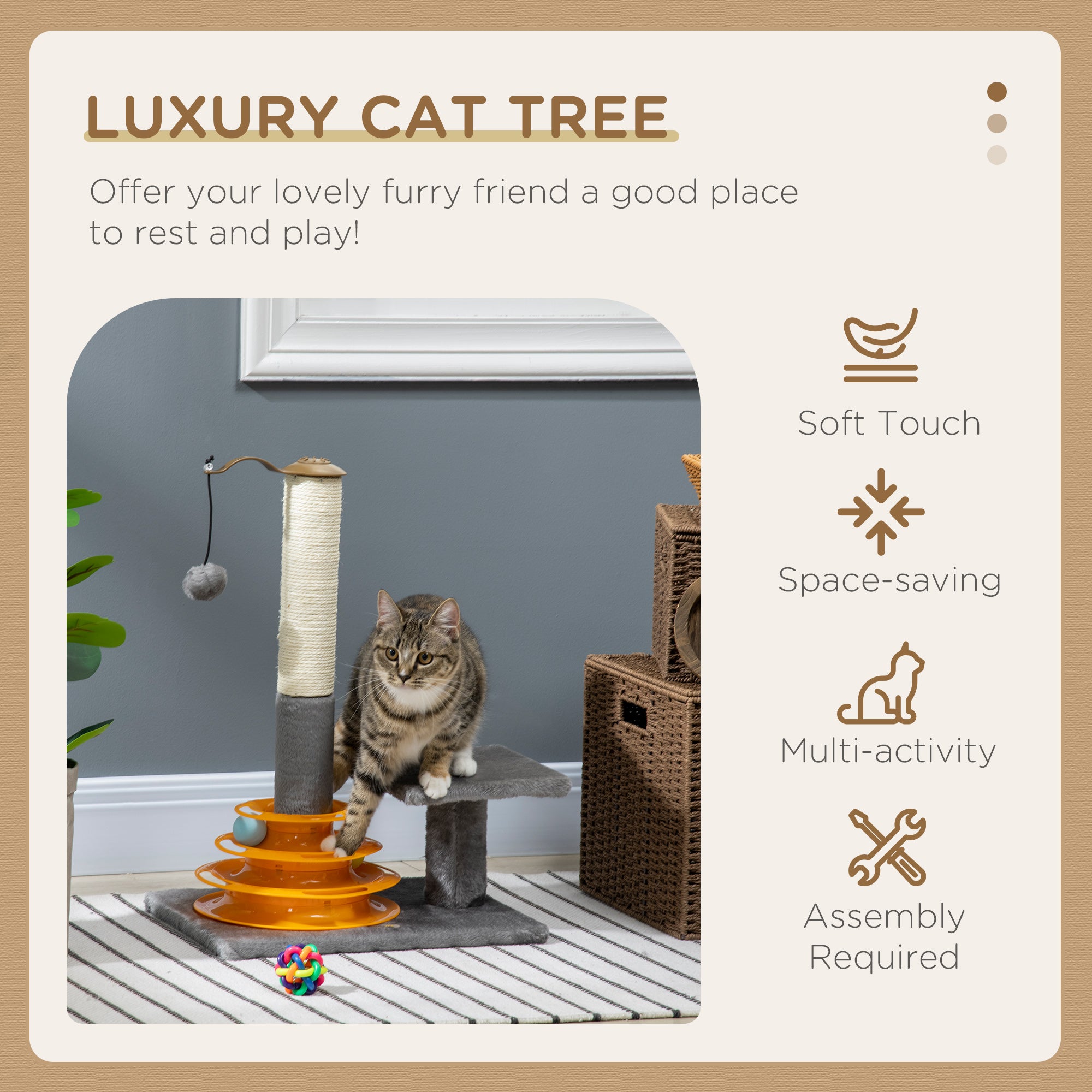 Cat Tree Tower Activity Center Climbing Stand Kitten House Furniture with Scratching Posts Toy and Perch Grey