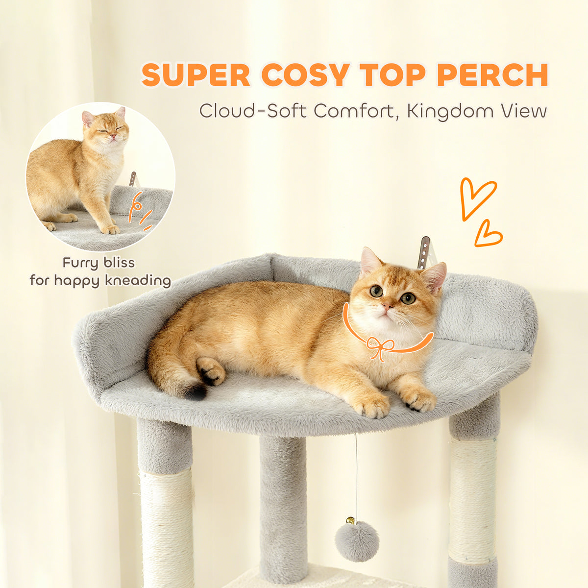 PawHut 170 cm Large Cat Tree, Cat Tower with 7 Scratching Posts, 2 Condos, Hammock, Light Grey PawHut