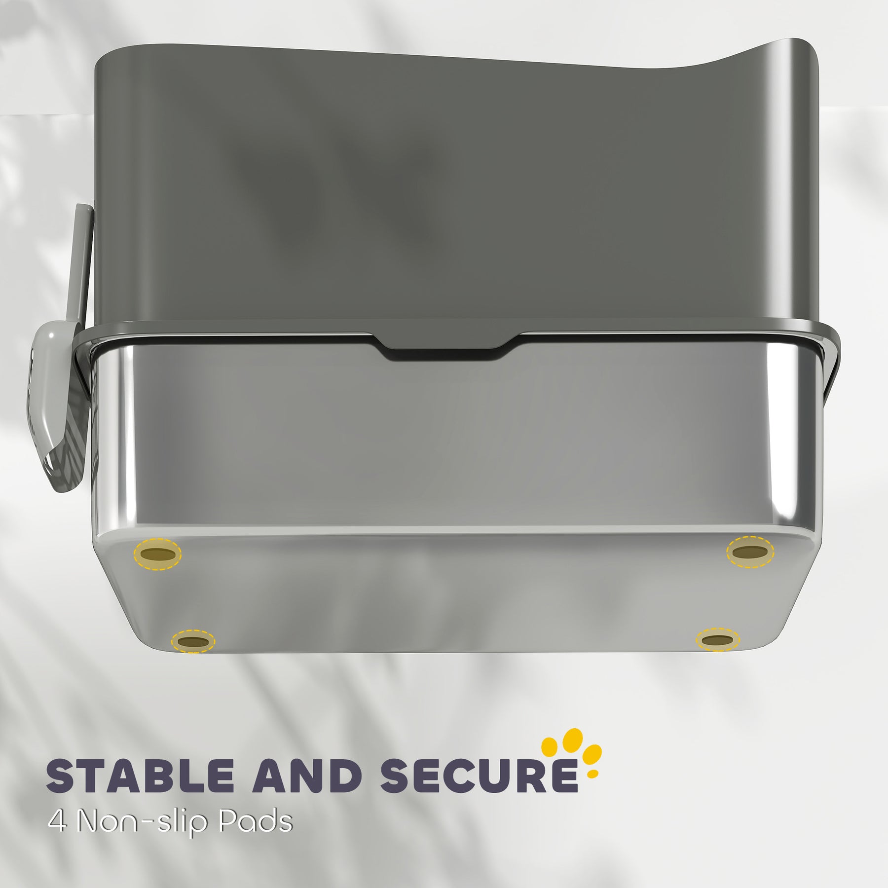 Stainless Steel Cat Litter Tray, Extra Large Enclosed Litter Box with Scoop, Top Entrance, Non-slip Pads, Dark Grey