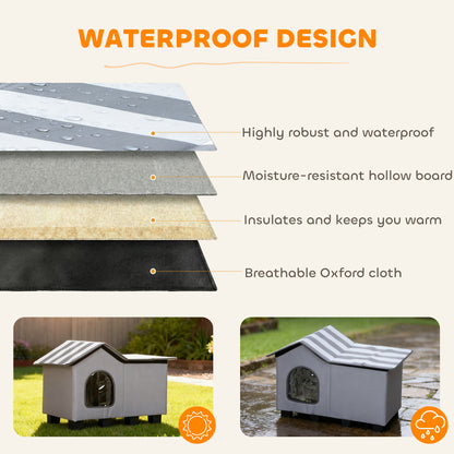 Outdoor Cat House, Weatherproof Feral Cat Cave with Elevated Base and Cushion for Winter, Grey