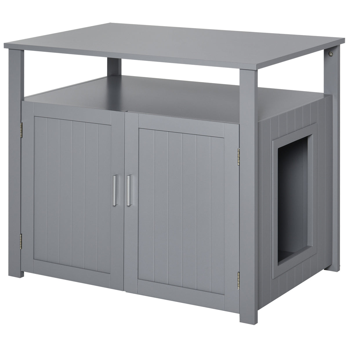PawHut Wooden Cat Litter Box Enclosure Furniture with Adjustable Interior Wall & Large Tabletop for Nightstand, Grey PawHut Default Title