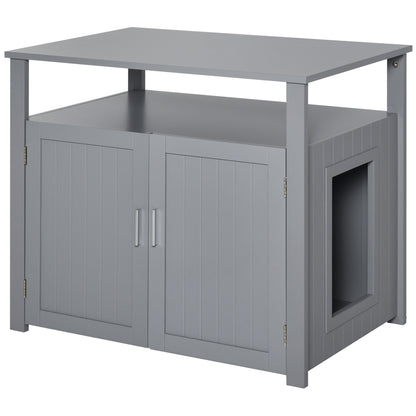 PawHut Wooden Cat Litter Box Enclosure Furniture with Adjustable Interior Wall & Large Tabletop for Nightstand, Grey PawHut Default Title