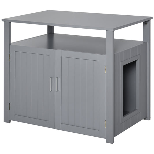 PawHut Wooden Cat Litter Box Enclosure Furniture with Adjustable Interior Wall & Large Tabletop for Nightstand, Grey PawHut Default Title