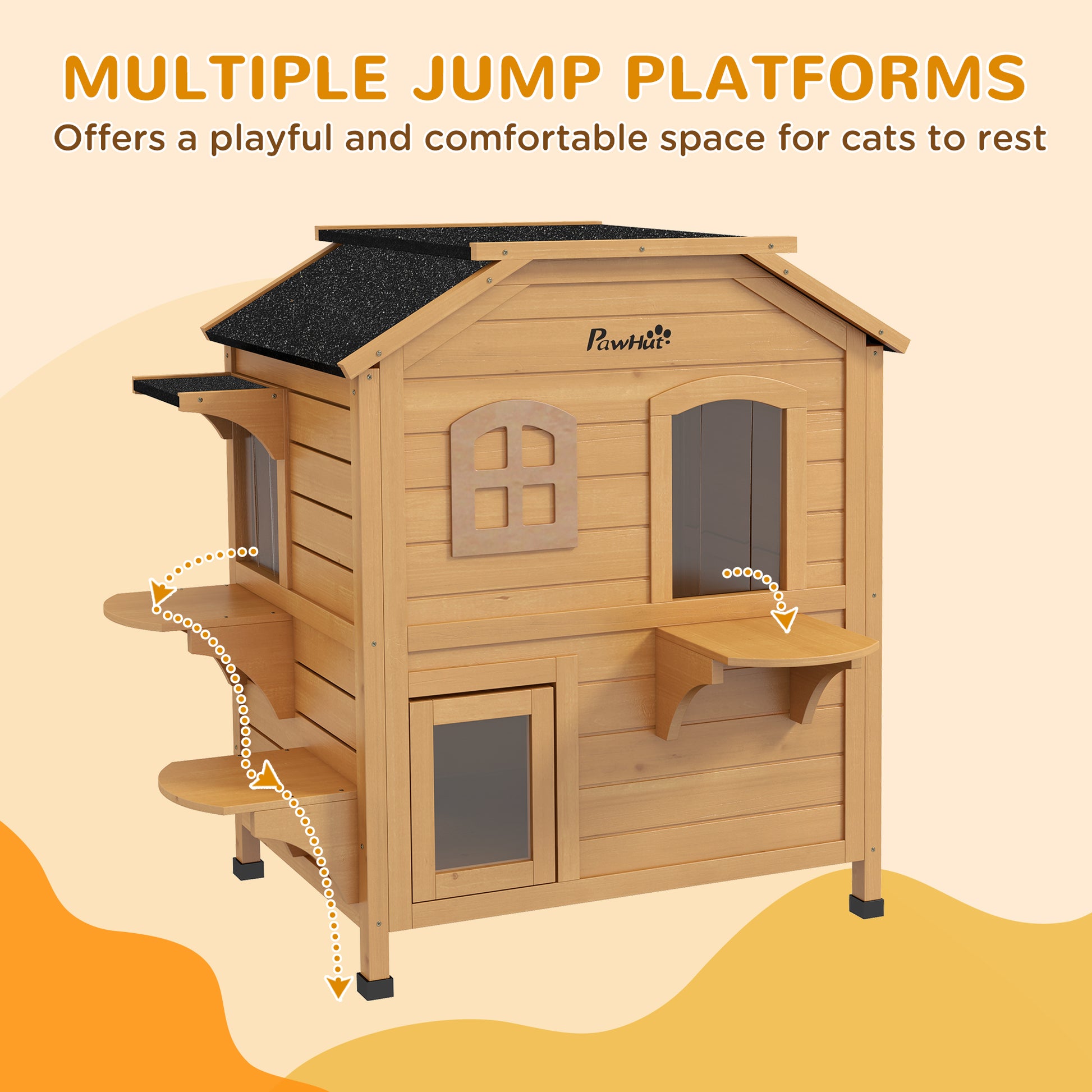 Wooden Cat House Condos Cave Pet Shelter 2 Floor Villa Aosom UK