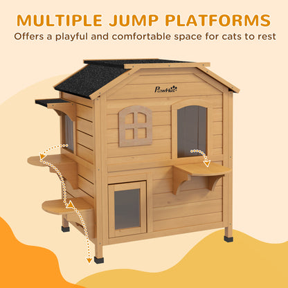 Wooden Cat House Condos Cave Pet Shelter 2 Floor Villa Aosom UK