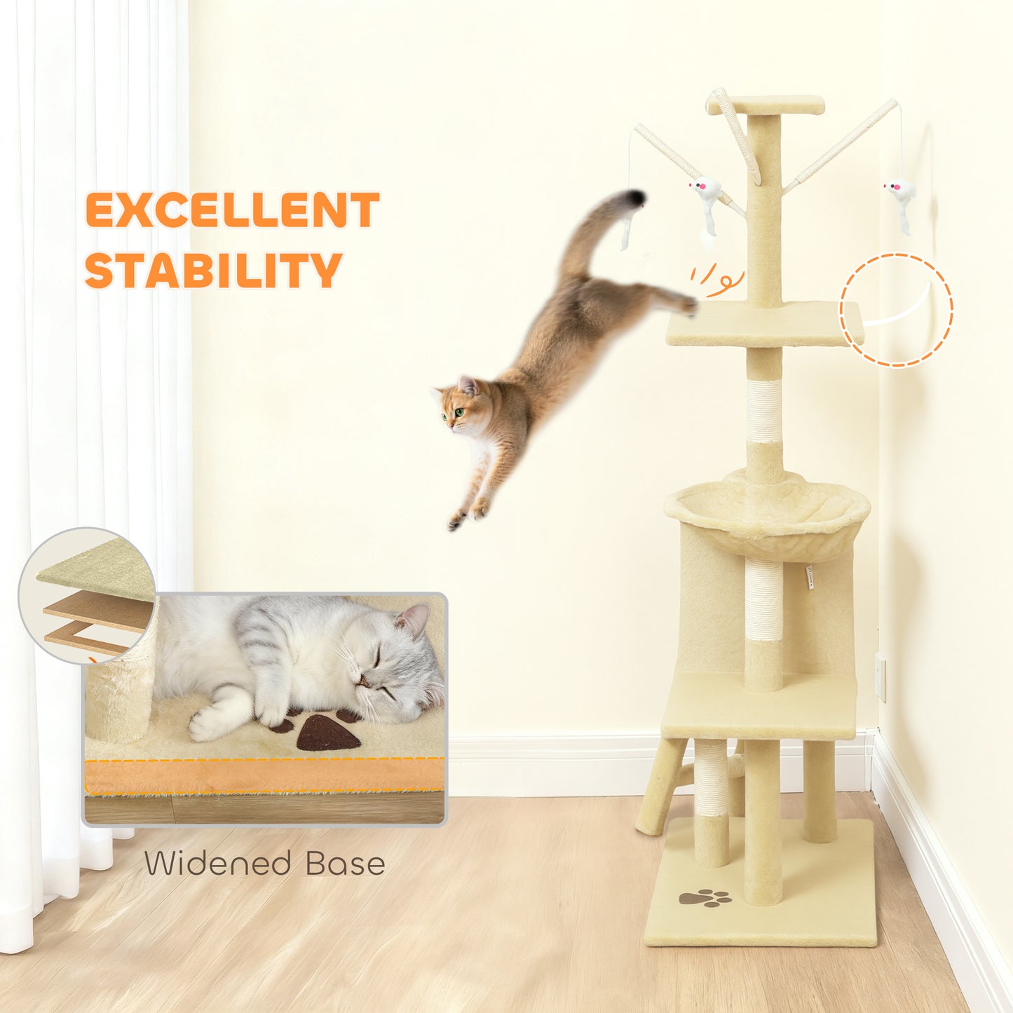 Multi Level Cat Tower 134Cm Tree With Condo And Sisal