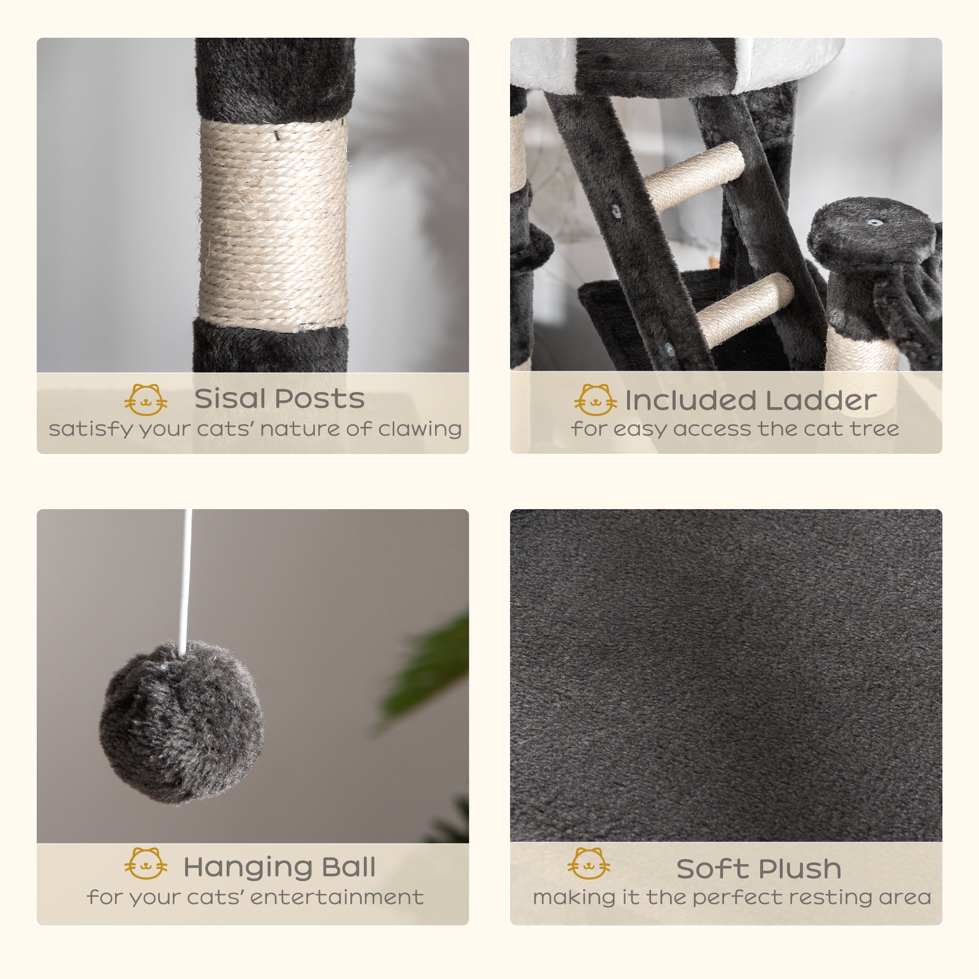 Adjustable Cat Tree Condo, Kitten Playhouse with Scratching Posts, Fun House, Grey & White