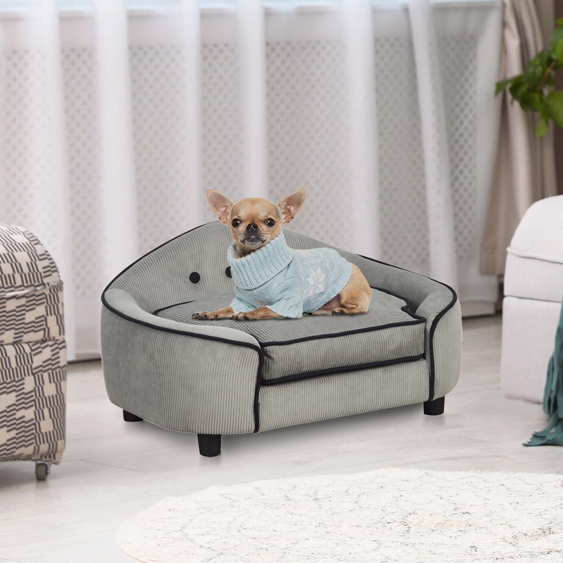 Pet Sofa Dog Bed Couch Cat Kitten Sponge Removable Cushion Lounge Grey