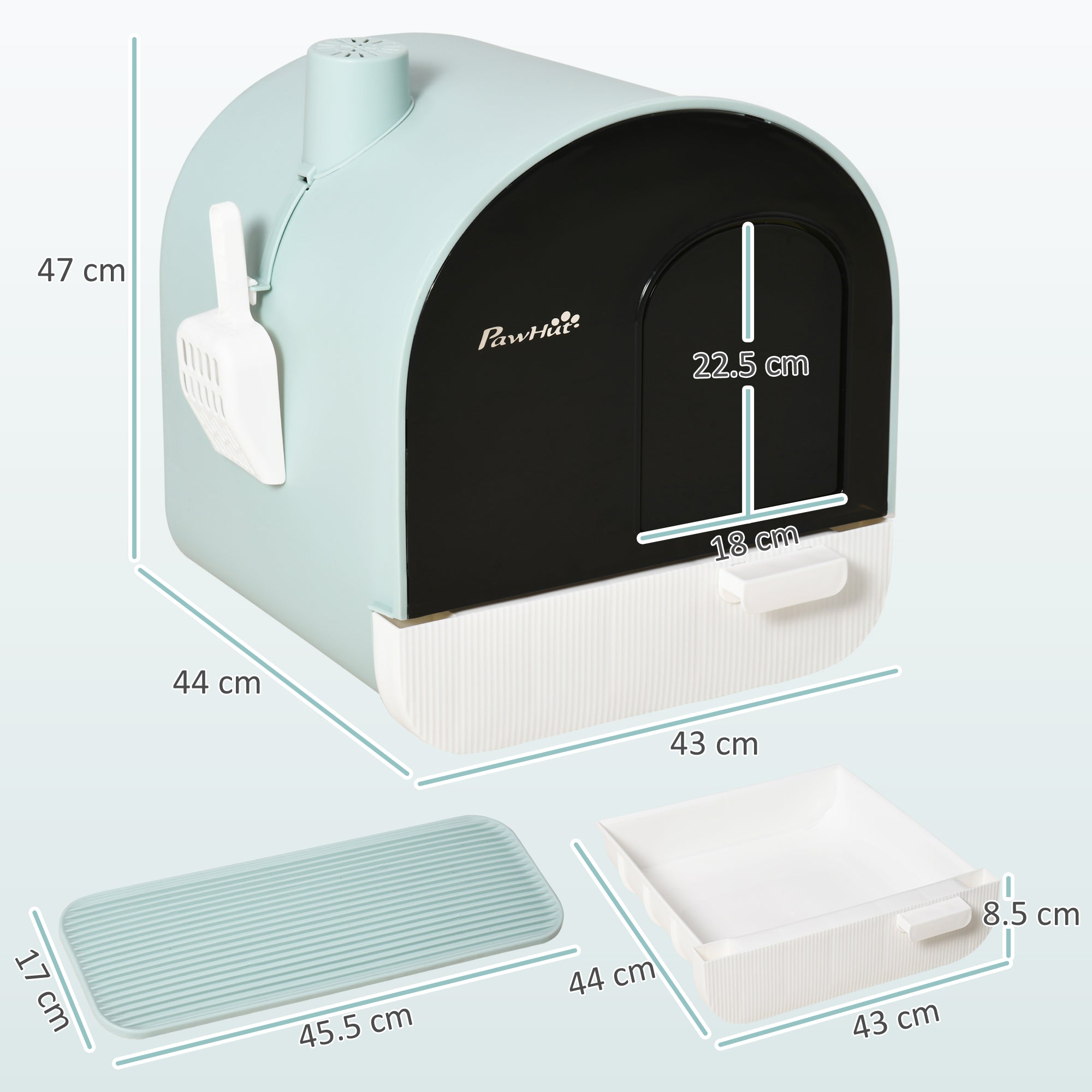 Hooded Cat Litter Box, Enclosed Kitten Litter Tray with Scoop, Filter & Flap Door, Green