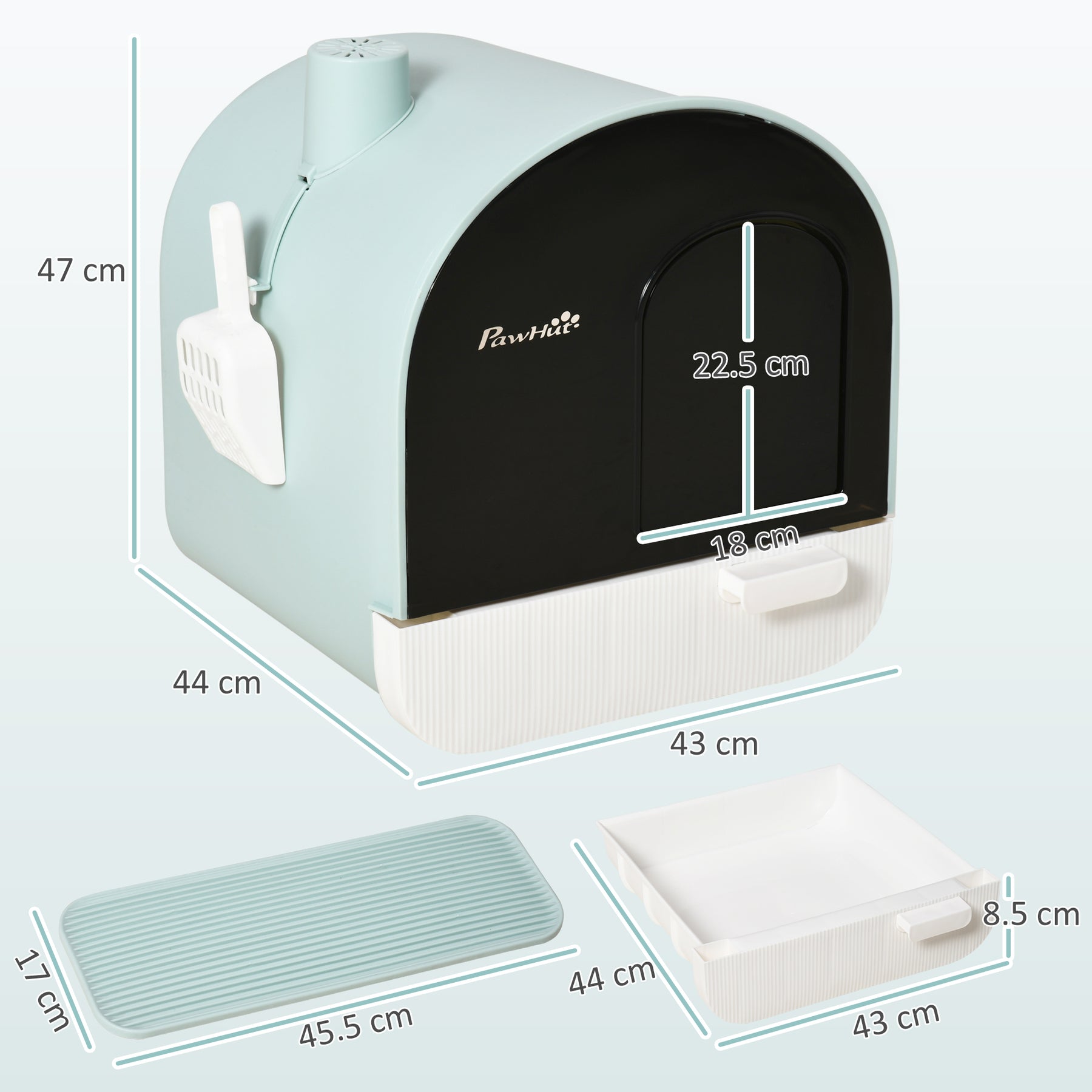 Hooded Cat Litter Box, Enclosed Kitten Litter Tray with Scoop, Filter & Flap Door, Green