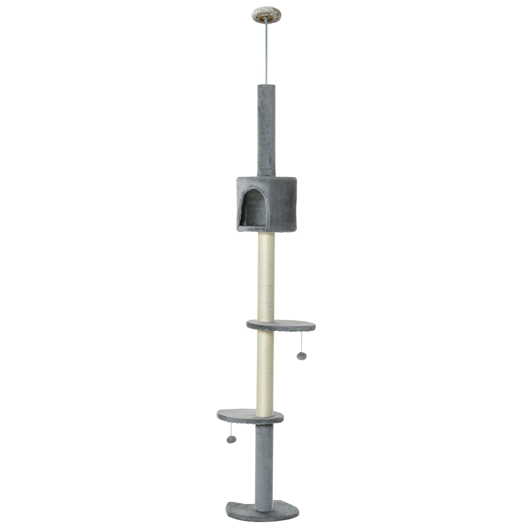 Multi-Level Cat Tree, Kitten Activity Tower, Condo, Indoor Play House with Scratching Post, Hanging Balls, Light Grey