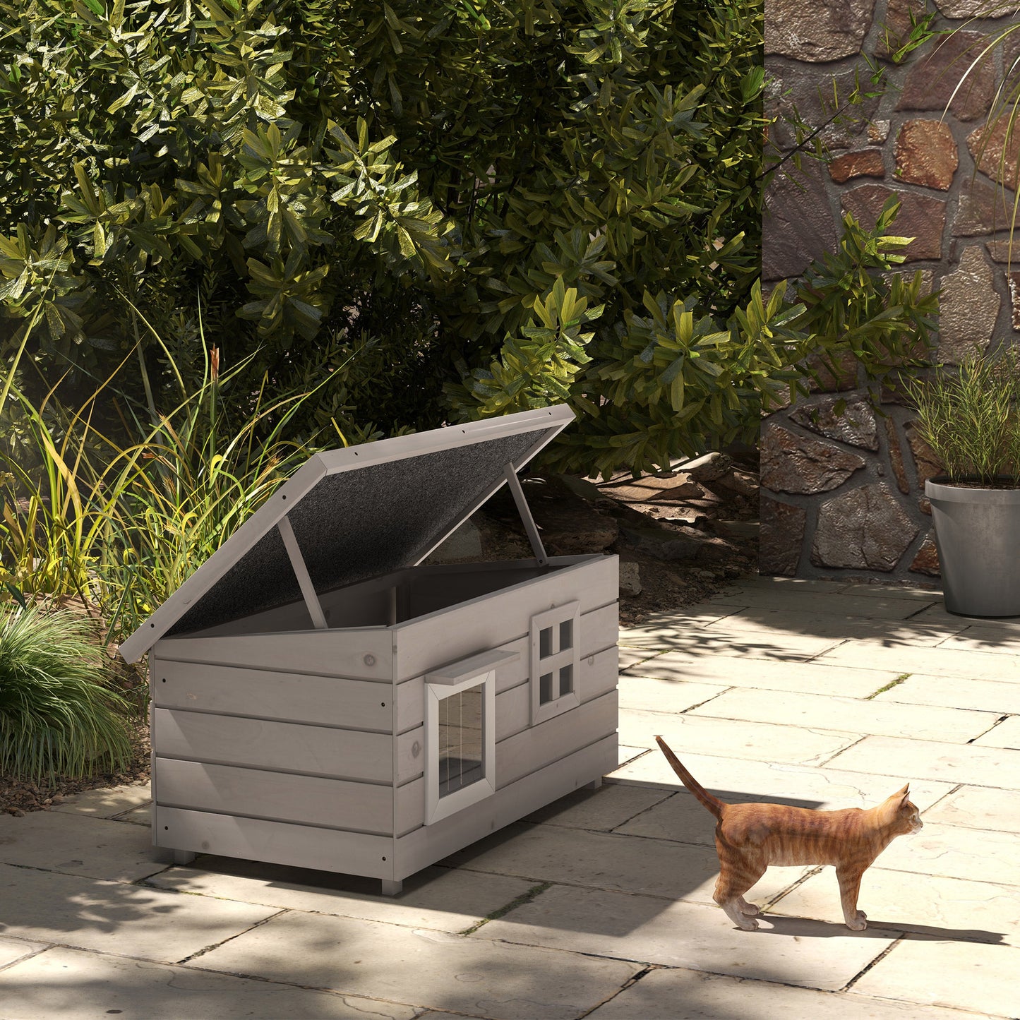 Wooden Cat House Outdoor Elevated Shelter Kennel Pet Play Aosom UK