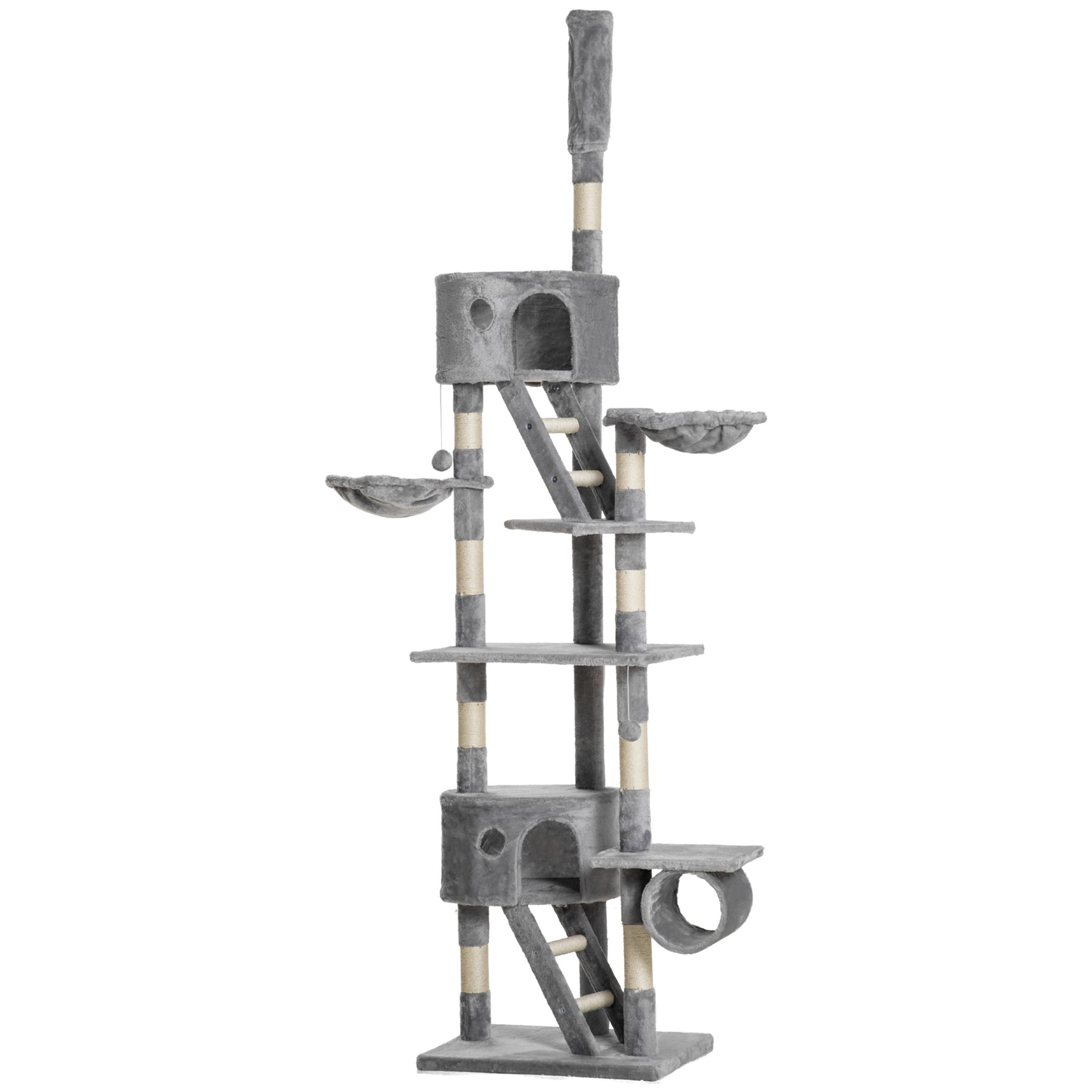 Floor to Ceiling Cat Tree for Indoor Cats Adjustable Height Light Grey
