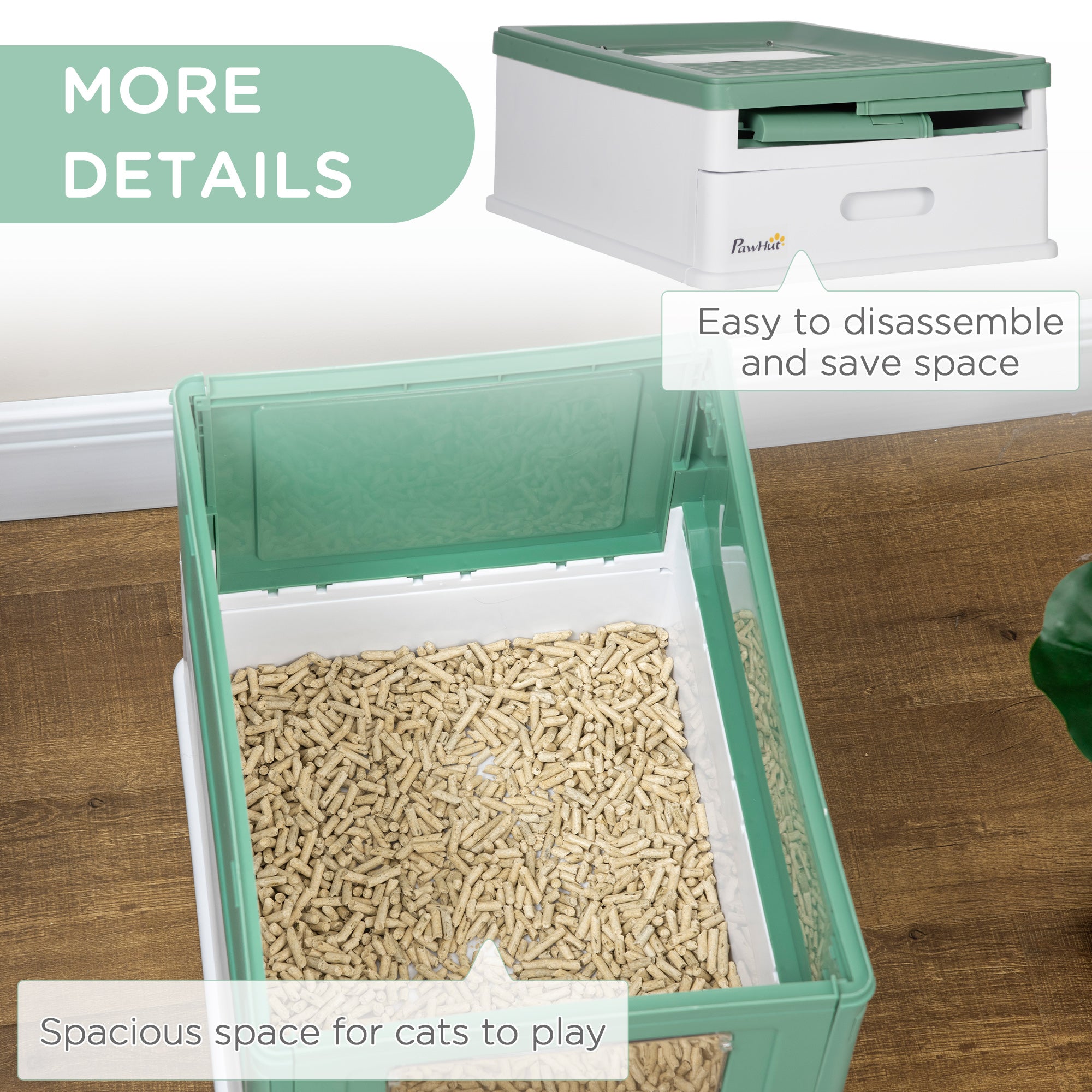 Enclosed Cat Litter Box with Scoop, Front Entry & Top Exit, Spacious Portable Pet Toilet, Green