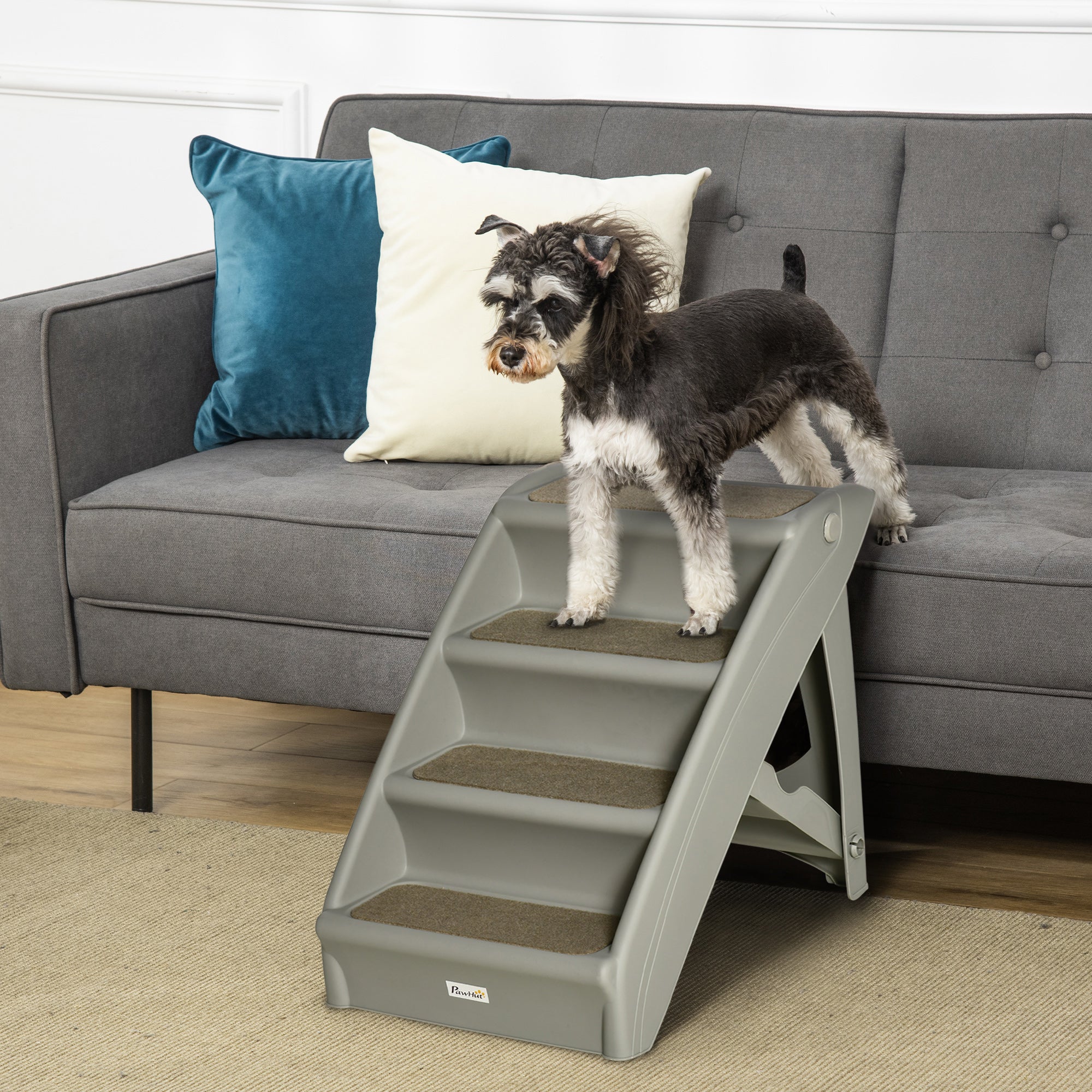 Foldable Pet Stairs, 4-Step for Cats Small Dogs with Non-slip Mats, Grey