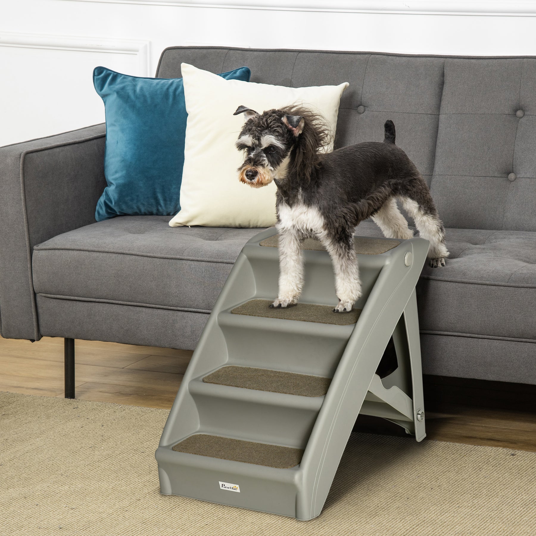 Foldable Pet Stairs, 4-Step for Cats Small Dogs with Non-slip Mats, Grey