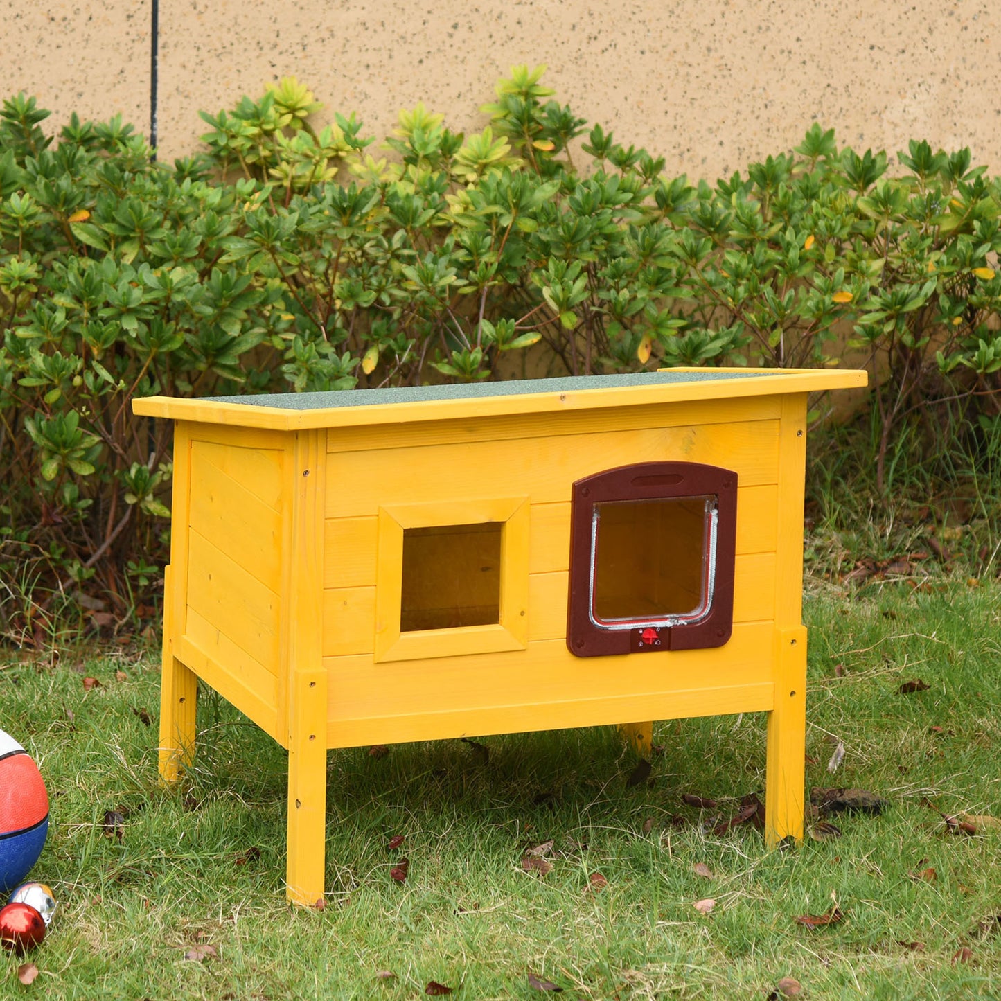 Garden Wooden Cat House Hide Cage Outdoor Pet Play Home Aosom UK