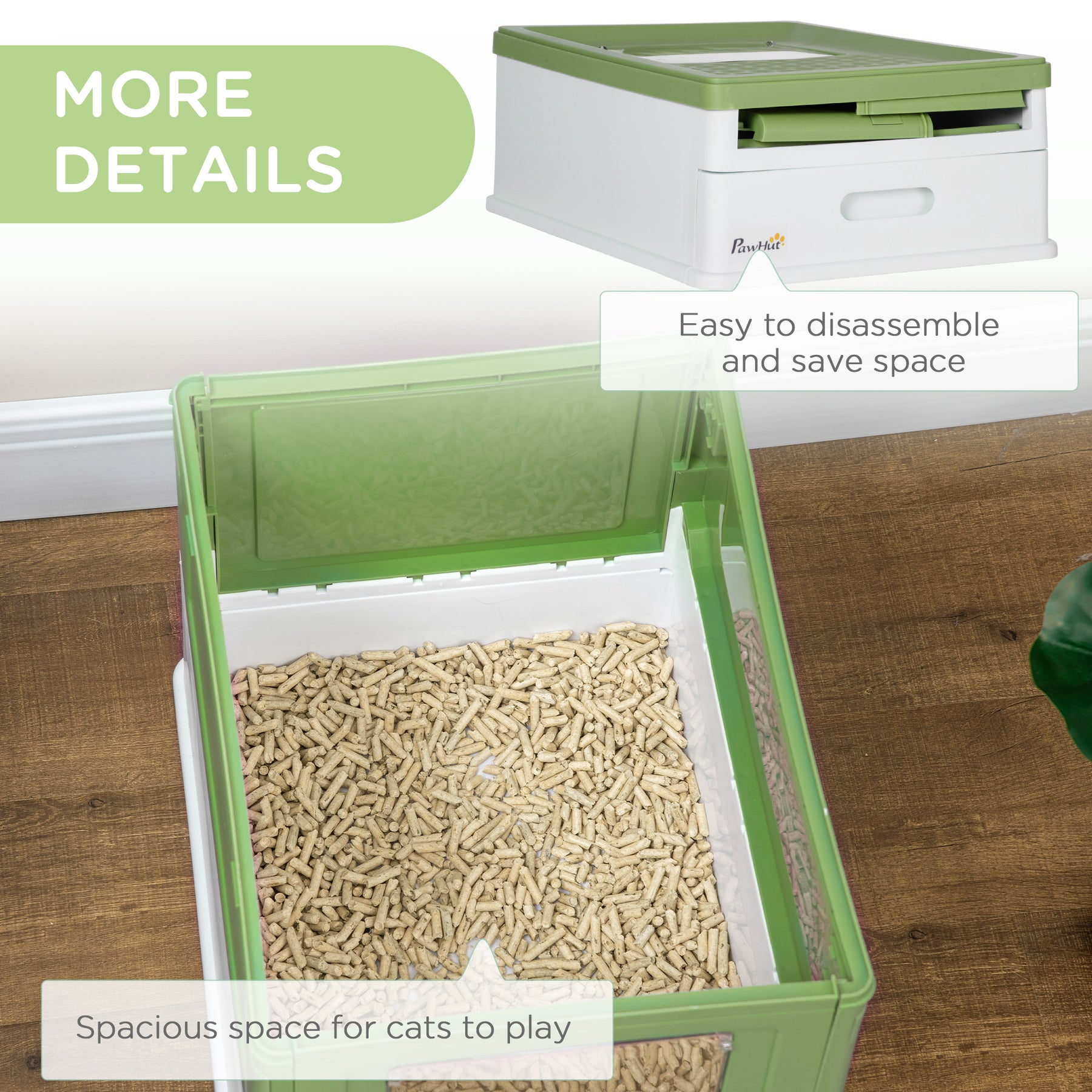 Hooded Cat Litter Box, Portable Pet Toilet, with Scoop, Front Entry - Lime Green