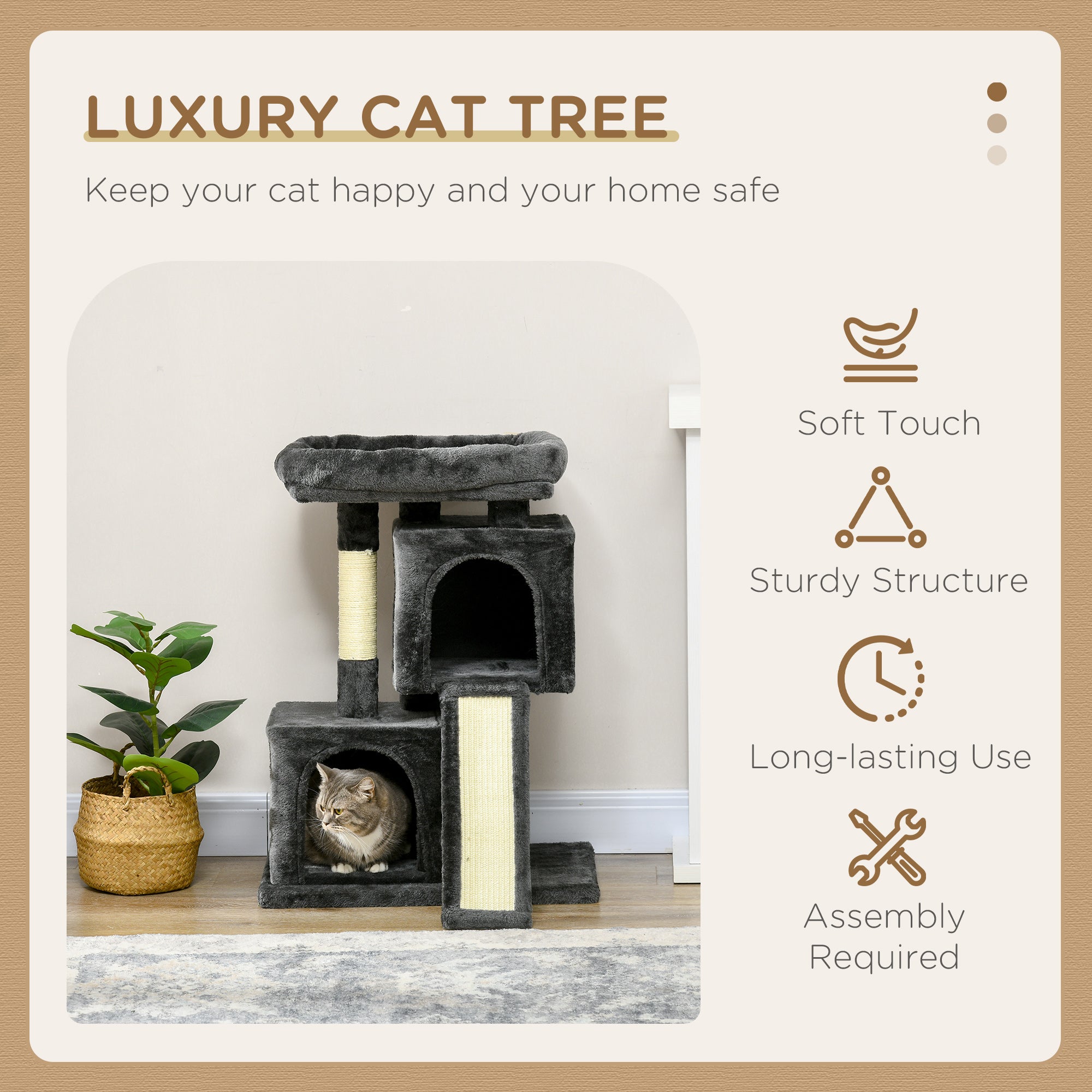 Cats 3-Tier Sisal Rope Leisure Tree Dark Grey