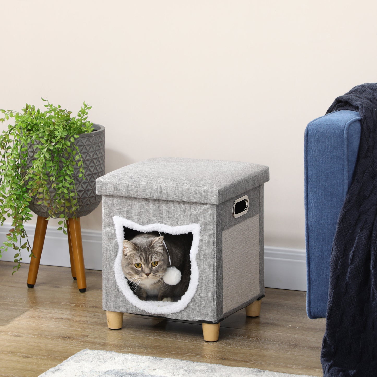 Cat Ottoman Bed 2 In 1 Cosy Cave With Cushion Scratcher Aosom UK