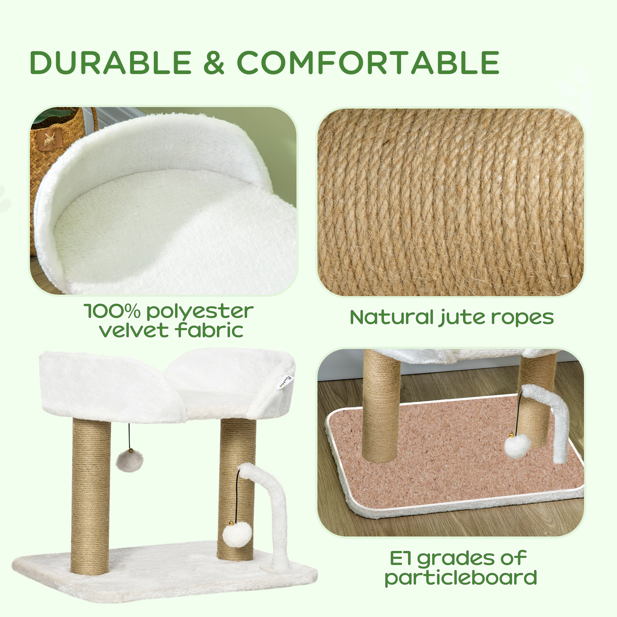 Kitten Climber: Indoor Cat Tree with Sisal Scratcher, Cosy Bed & Toy Balls, White Tower