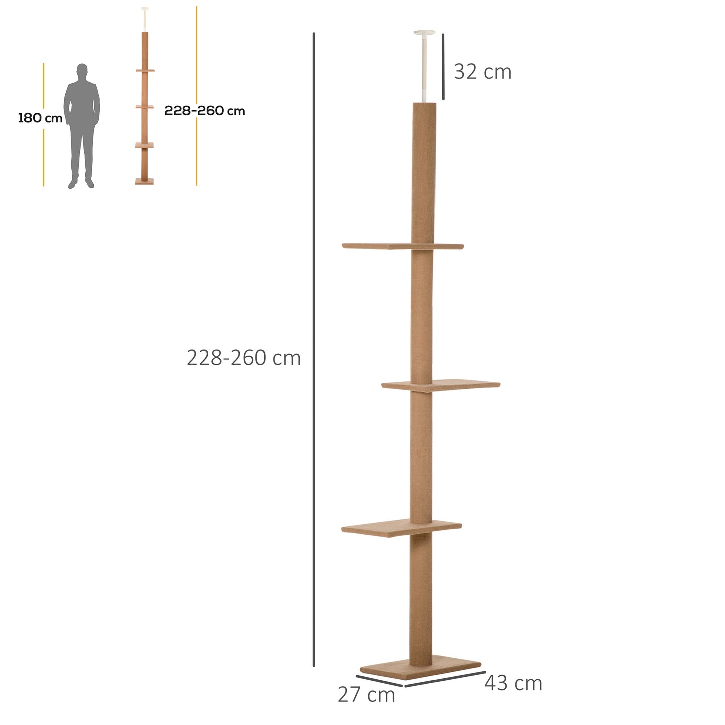 Floor To Ceiling Cat Tree With 3 Perches And Flannel